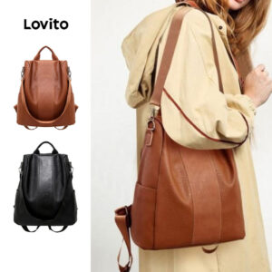 Lovito Mochila Casual simples antirroubo de couro macio para mulheres LFA65161