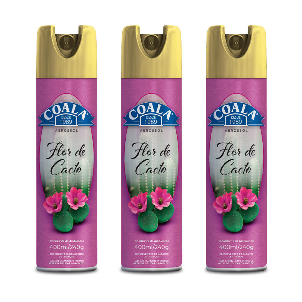 Kit Odorizador de Ambiente Coala Aerossol Flor de Cacto - 3 Unid. 1 Kit Coala 3 Aerossol - Flor de Cacto