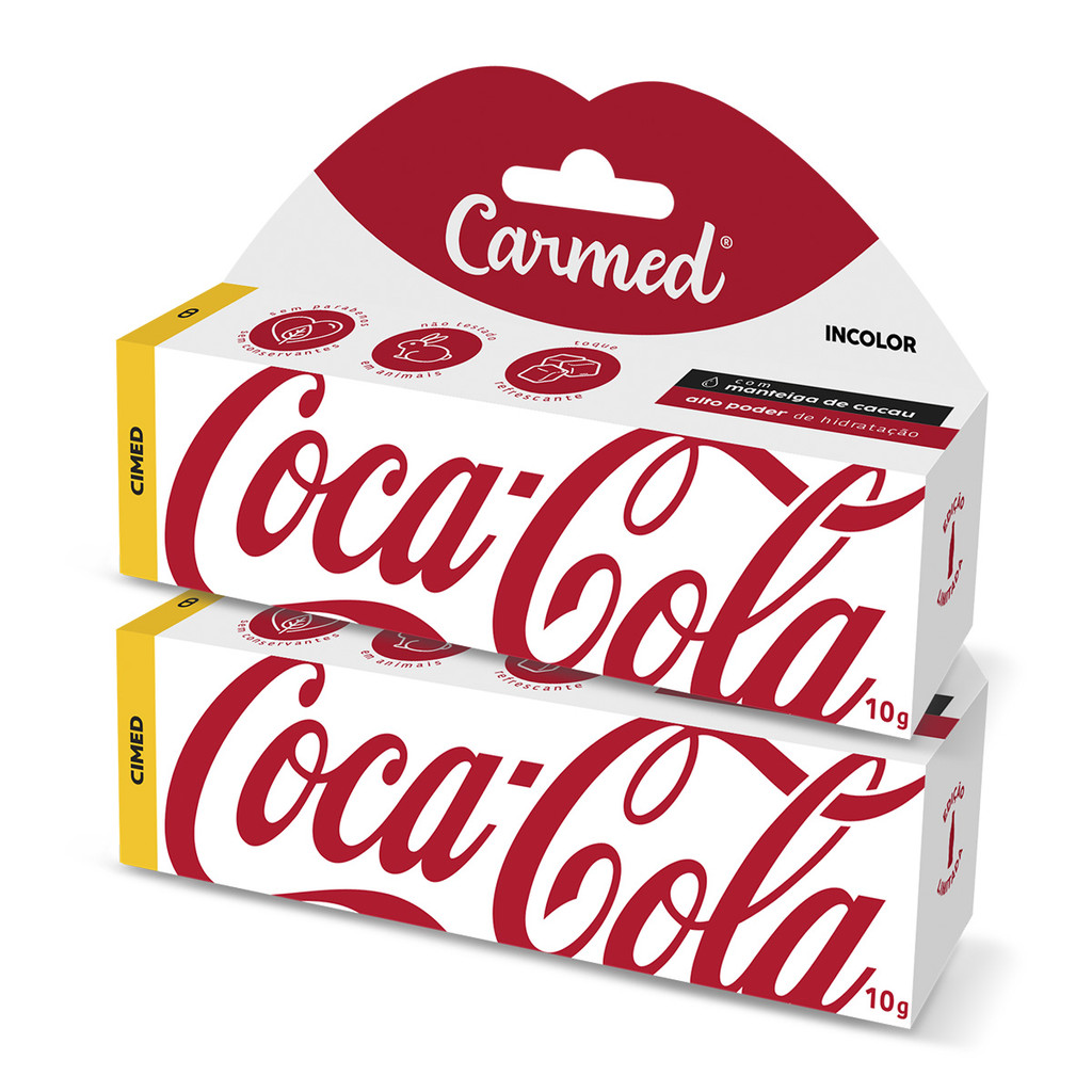 Hidratante Labial Carmed Coca-Cola Incolor 10g - Maciez e Prote??o 1 Kit 2 Und Hidratante Labial Carmed Coca-Cola Incolor 10g