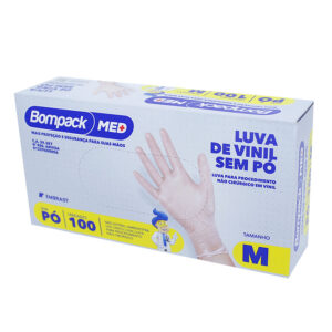 Luva de Vinil M Sem Pó Transparente 100un BOMPACK