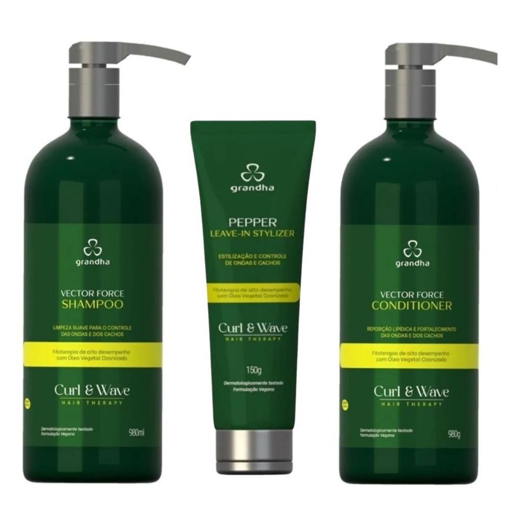 Kit Grandha Vector Force Curl - Cachos Definidos e Hidratados 1 Kit Grandha Vector Force Curl Wave Profissional 980 ml