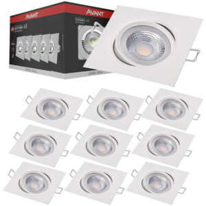 Kit 10 Luminaria de Teto Spot Quadrado Embutir 5W Luz Direcionavel Branco Frio 6500K Bivolt Avant