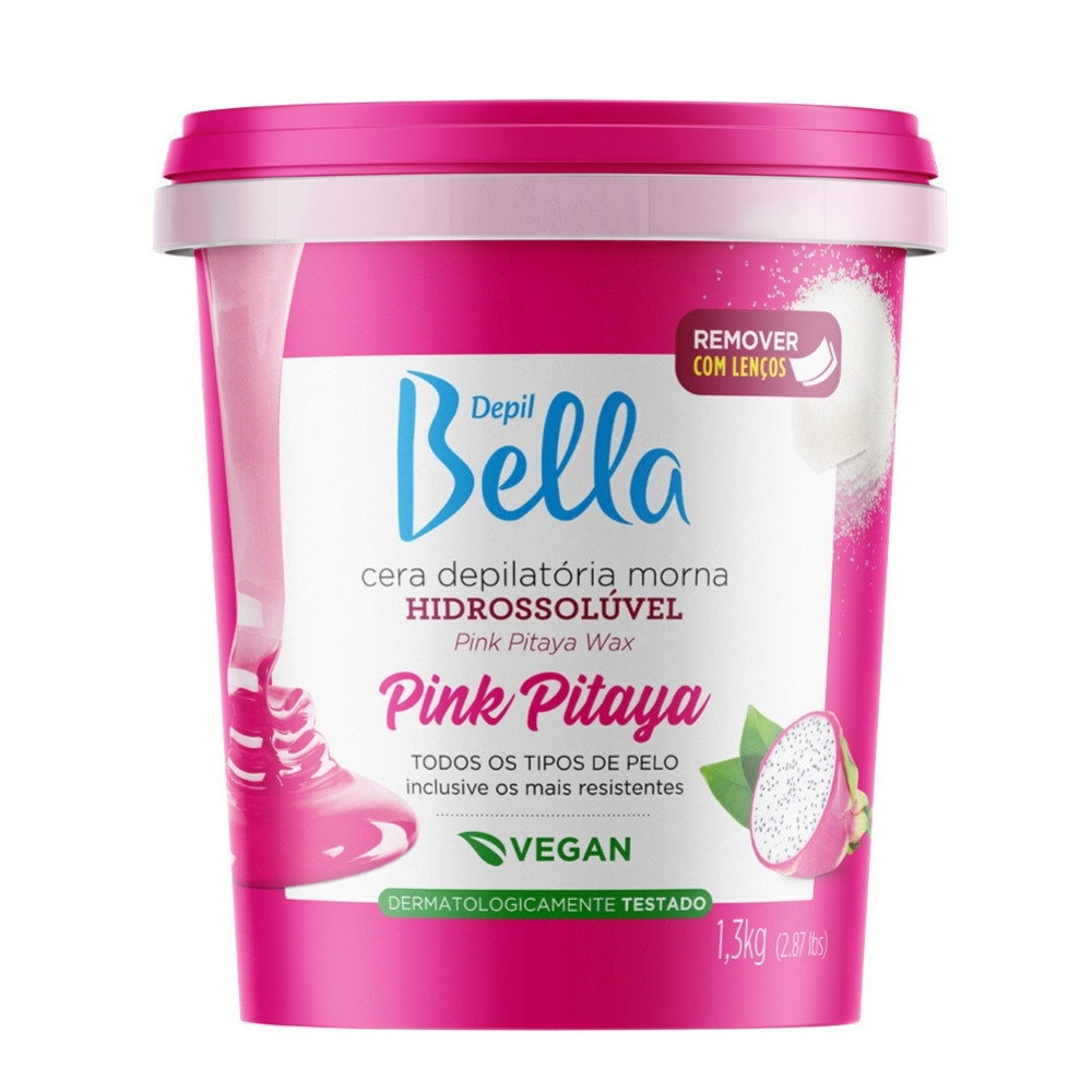 Cera Depil Bella Pitaya Vegana 1,3kg 1 Cera Depilação Hidrossolúvel Pitaya Vegano Depil Bella 1,3kg