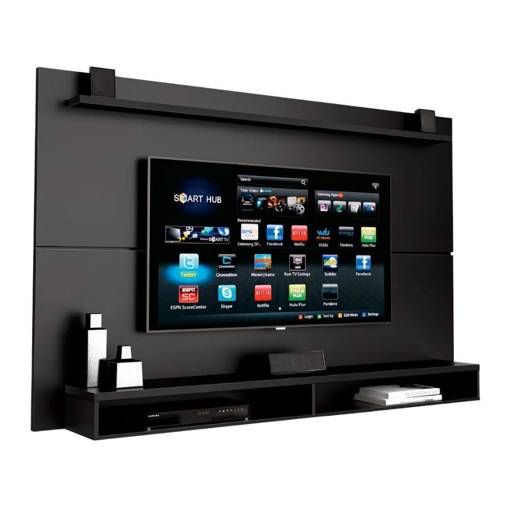 Painel TV 65 Polegadas com Prateleira 1,80m EDN 1 Painel Para TV Até 65 Polegadas Com Prateleira 1,80m Max Preto