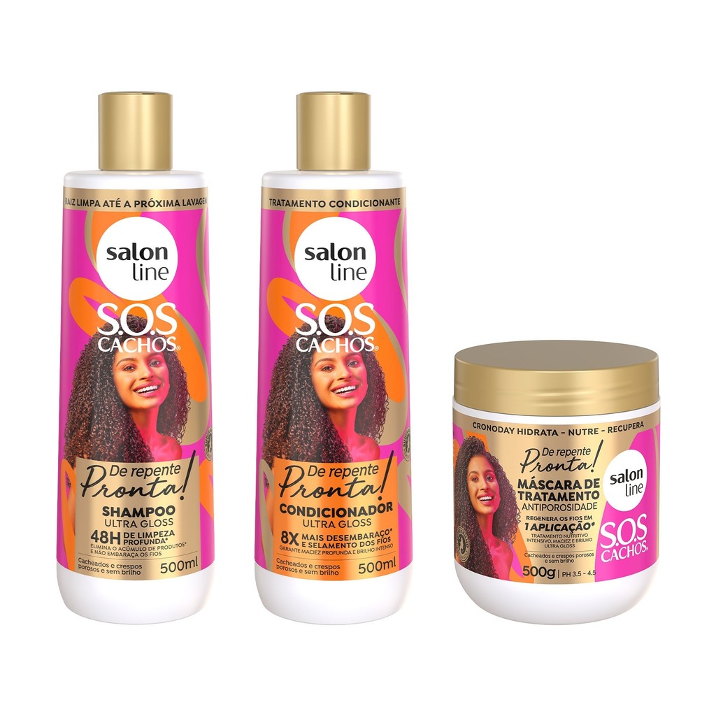 Kit Cachos De Repente SOS Antiporosidade 1 Kit Shampoo + Condicionador + Máscara Antiporosidade SOS Cachos De Repente Pronta!