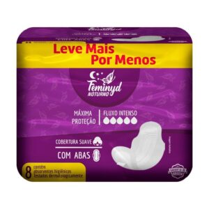 Absorvente Feminyd Noturno Cobertura Suave com Abas 8 Unidades