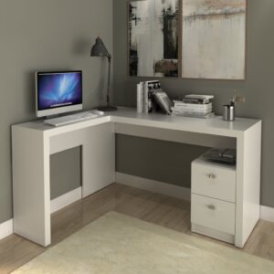 Escrivaninha Mesa Escritório 113x138,5cm em L com 2 Gavetas ME4129 Branco