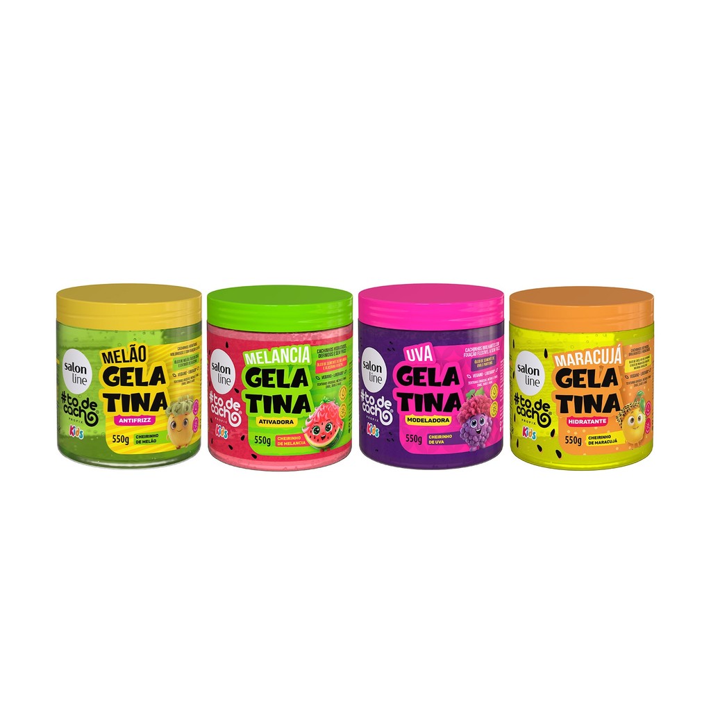 Combo 4 Gelatinas Kids: Definição e Brilho para Cabelos Cacheados 1 Combo Gelatinas de Frutas