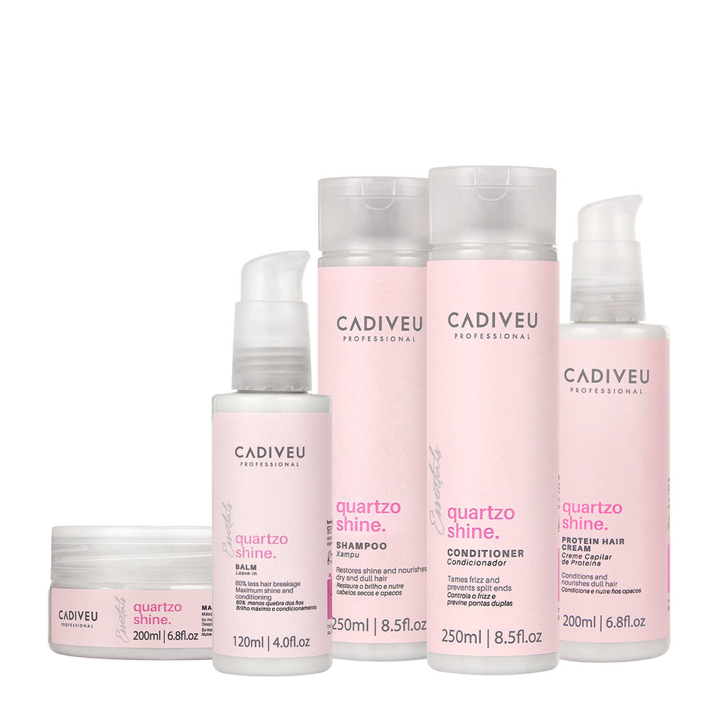 Kit Cadiveu Quartzo Shine: Brilho e Nutri??o Profunda 1 Kit Cadiveu Professional Quartzo Shine Shampoo Condicionador Balm Máscara e Protein Hair Cream (5 produtos)