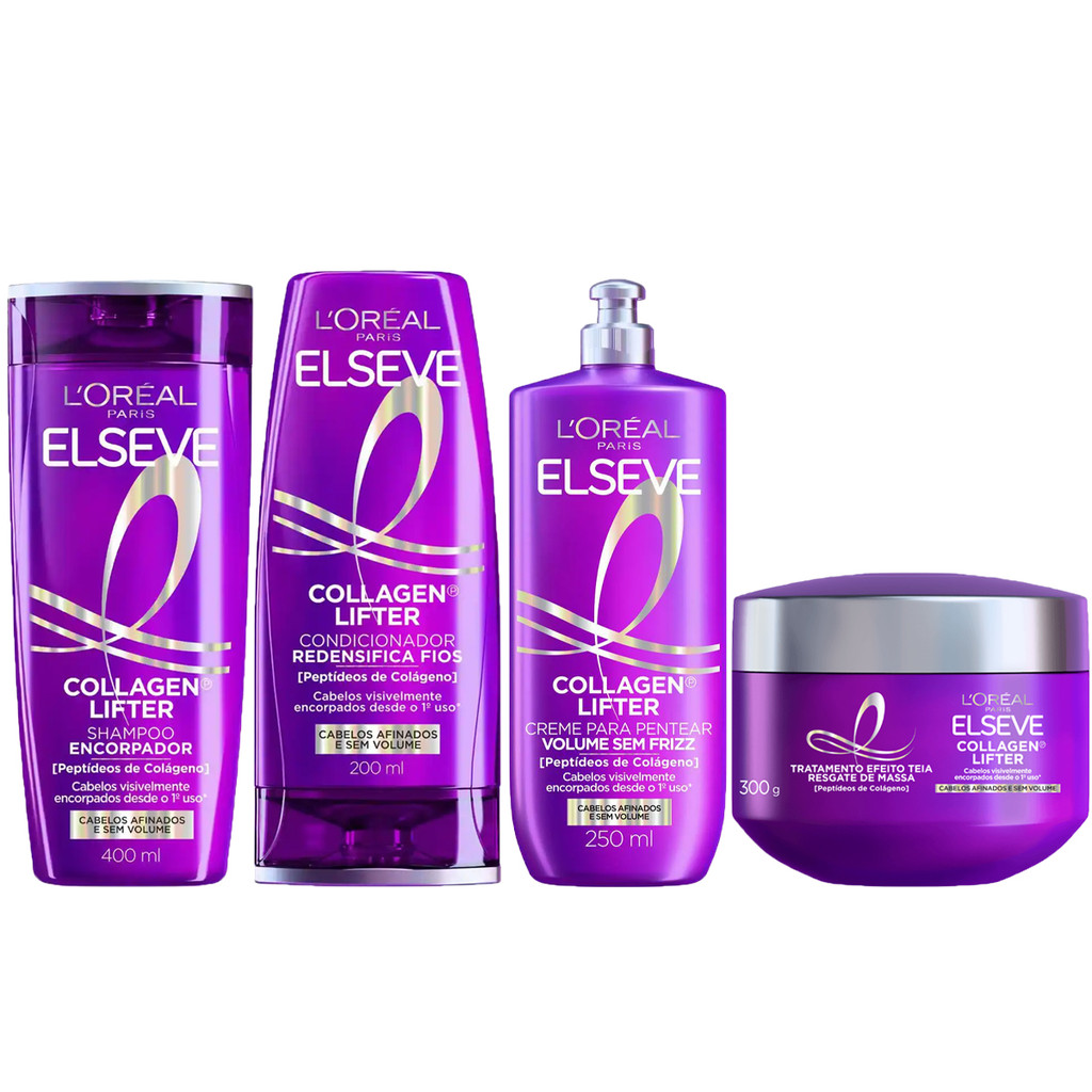 Kit Elseve Colágeno Lifter: Volume e Densidade 1 SHAMPOO + COND + CR PENTEAR + MÁSC ELSEVE COLÁGENO LIFTER
