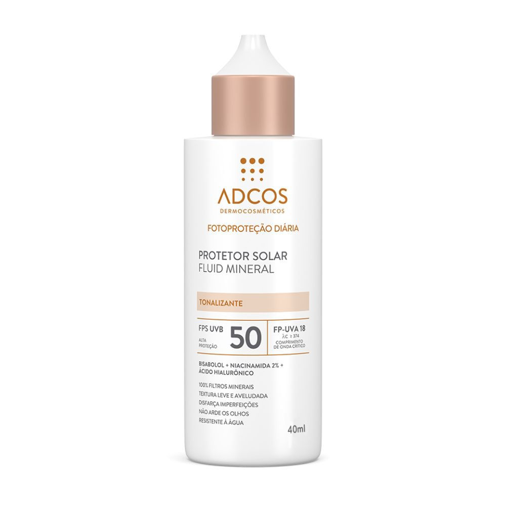 Protetor Solar Adcos Fluid Mineral Tonalizante FPS 50 - 40ml 1 Protetor Solar Adcos Fotoproteção Diária Tonalizante FPS UVB 50 com 40ml