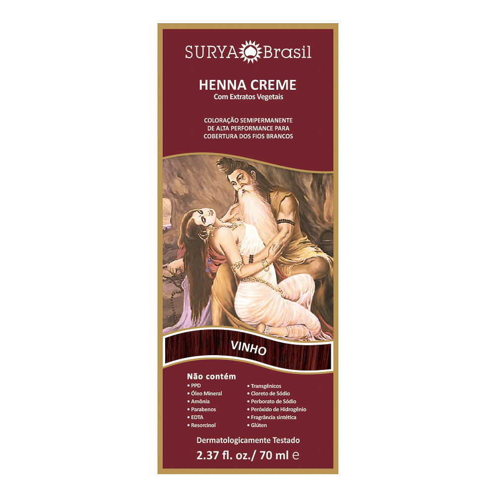 Henna Surya Brasil Vinho - Colora??o Natural e Brilho 1 Henna Creme Surya Brasil Vinho Kit