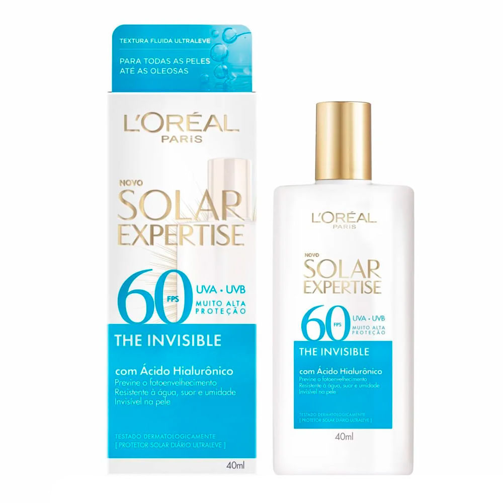 Protetor Solar Facial L'Or?al Paris Solar Expertise FPS 60 Sem Cor 40ml 1 Protetor Solar Facial L'Oréal Paris Solar Expertise The Invisible FPS 60 Sem Cor 40ml