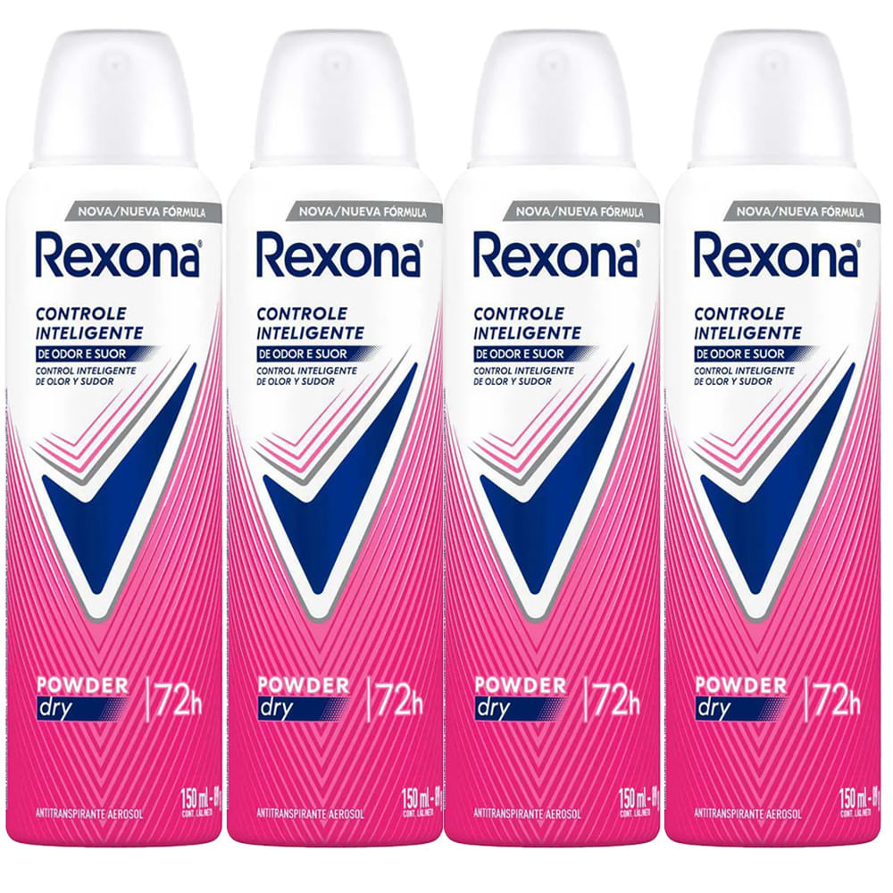 Kit Desodorante Rexona Powder Dry 72h - 4 Unidades 1 Kit Desodorante Aerosol Rexona Powder Dry 150ml - 4 Unidades