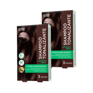 Kit com 2 Shampoos Tonalizantes Color Change Castanho Médio - Kiss New York