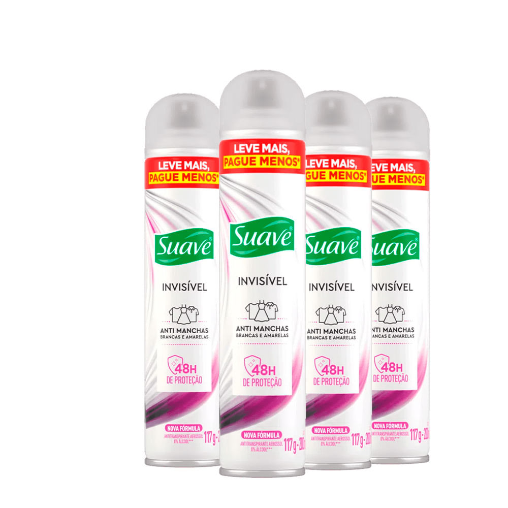 Kit Desodorante Antitranspirante Suave Invisible Feminino 200ml - 4 Unidades 1 Kit Desodorante Antitranspirante Suave Invisible Feminino 200ml - 4 Unidades