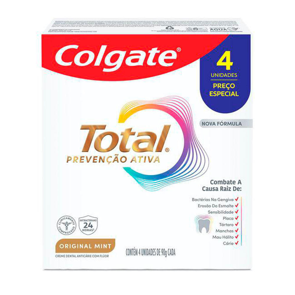 Kit Creme Dental Colgate Total Original Mint - 4 Unidades 90g 1 Creme Dental Colgate Total Original Mint 4 Unidades 90g Cada Preço Especial