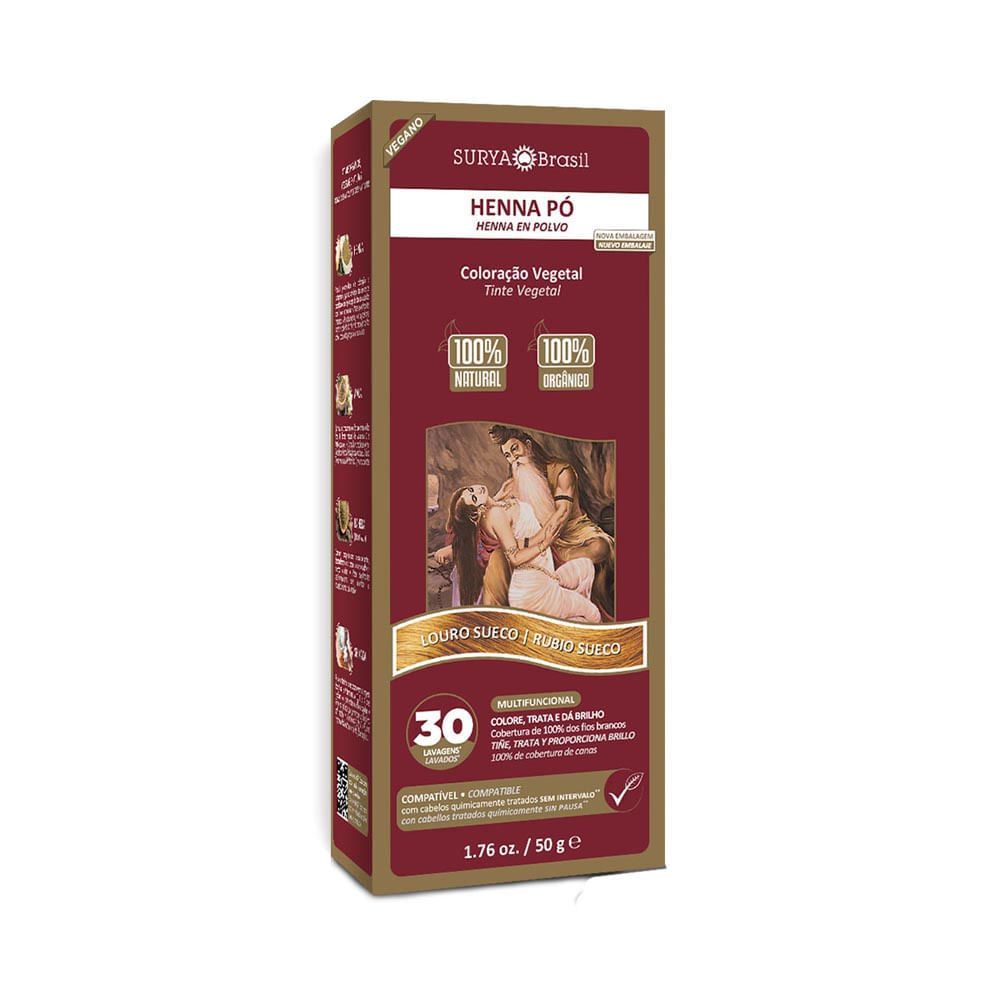 Henna Surya Louro Sueco 50g - 100% Natural 1 Henna Surya Pó 100% Natural Cor Louro Sueco 50g