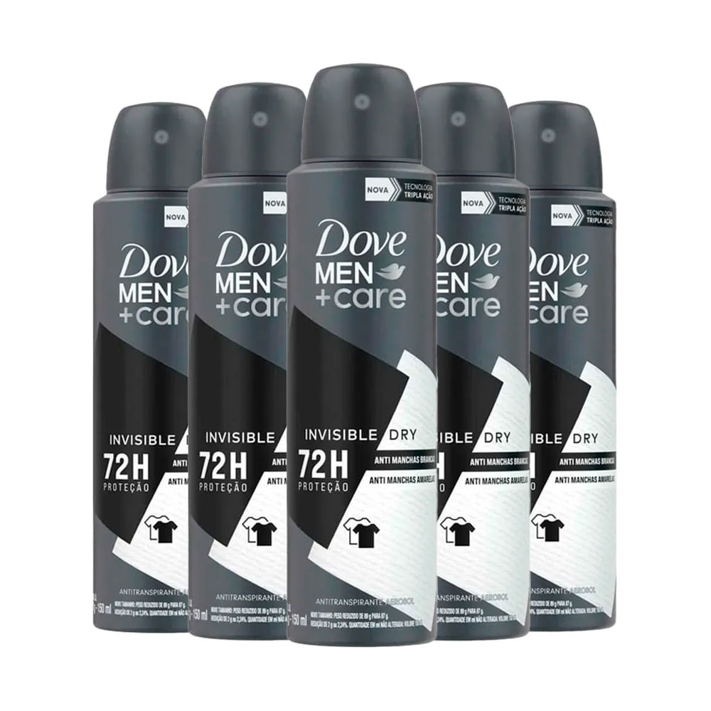 Kit Desodorante Dove Men Invisible 48h 1 Kit Desodorante Aerosol Dove Men Invisible 150ml - 5 unidades