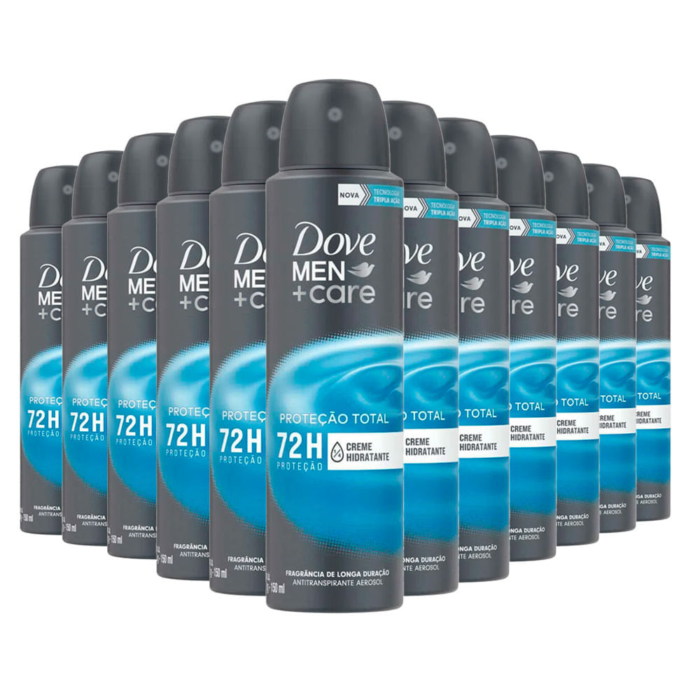 Kit Desodorante Dove Men Care 12 Unidades 1 Kit Desodorante Aerosol Dove Men Care Cuidado Total 89g/150ml - 12 Unidades