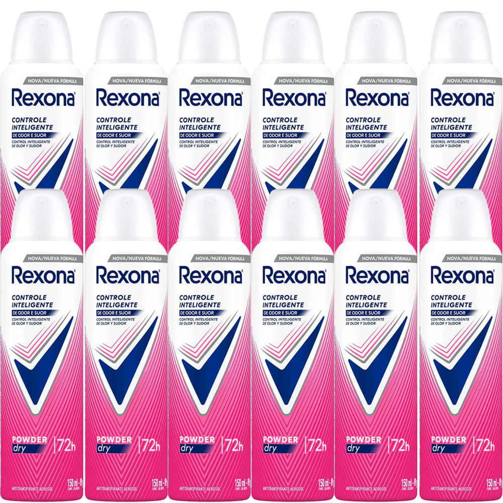 Kit Rexona Powder Dry Rosa 12 Unidades - 72h Prote??o 1 Kit Desodorante Aerosol Rexona Powder Dry Rosa 150ml - 12 Unidades