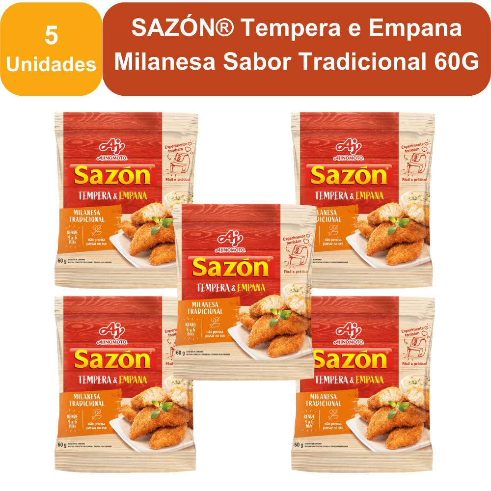 Kit 5 Unidades Saz?n Tempera e Empana Milanesa 60g 1 Kit 5 Unidades SAZÓN® Tempera e Empana Milanesa Sabor Tradicional 60G