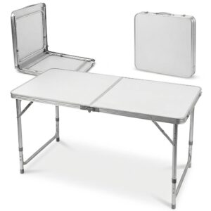 Mesa Dobrável Vira Maleta Camping 120cm x 60cm Branca 3 Níveis de Altura ZELT