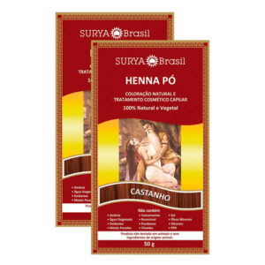 Kit 2 Henna Surya Pó 100% Natural Cor Castanho 50g