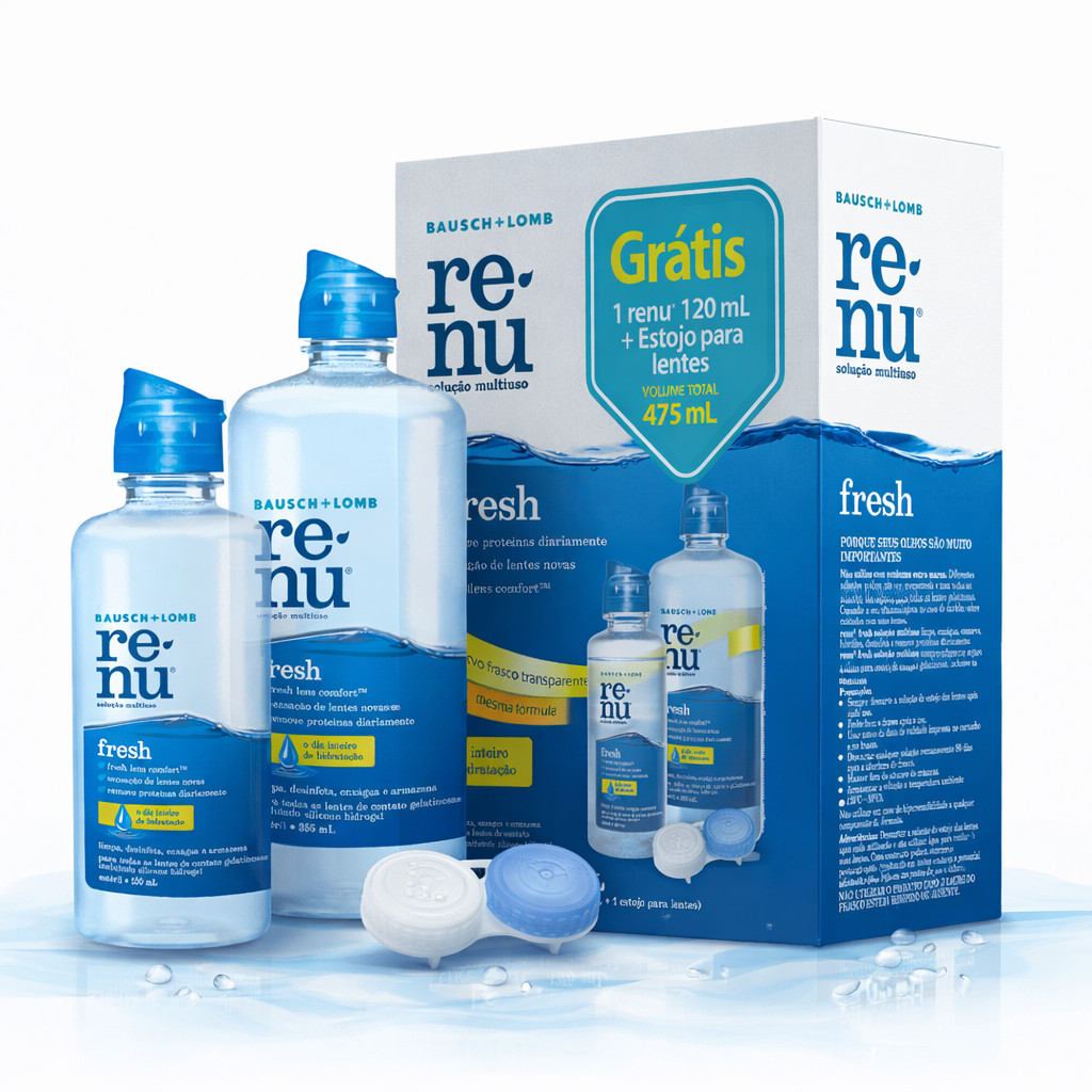 Kit Renu Fresh Solu??o Multiuso Lentes 355ml + 120ml + Estojo 1 Kit Renu Fresh Solução Multiuso Para Lentes 355ml 120ml Bausch + Lomb 475 Ml