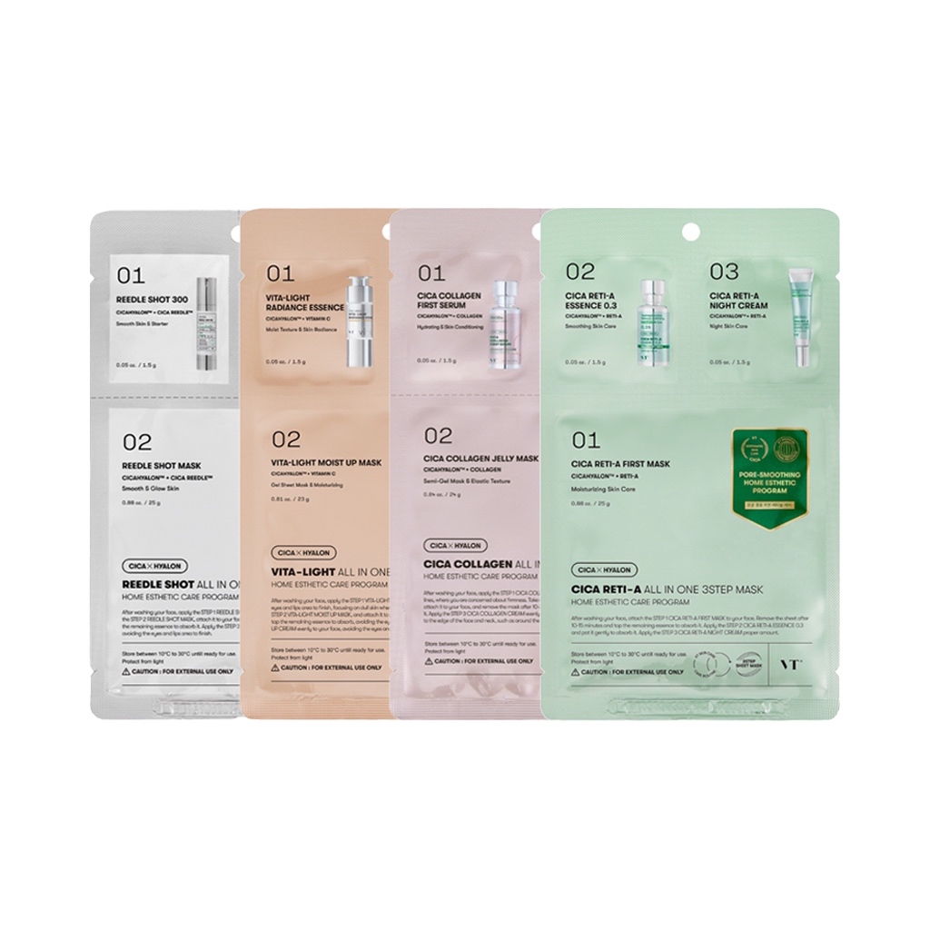 M?scara VT 3 Etapas - 4 Tipos 1 vt cosmetics all in one 3step mask 4types (reedle shot, vita-light, cica collagen, cica reti-a)