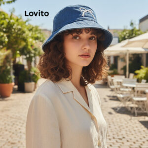 Lovito Chapéu Feminino Casual Estilo Arco Versátil Jeans Para Verão LFA55209