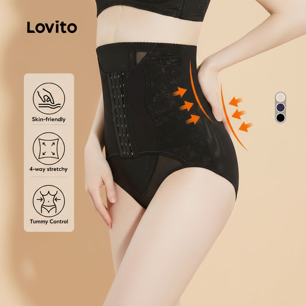 Modelador Feminino Cintura Alta Lovito Controle de Barriga 1 Lovito Modelador Feminino de Cintura Alta com Controle de Barriga e Efeito Levantador de Glúteos LNA241603