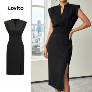 Lovito Vestido Elegante Vestido Liso Dividido Para Mulheres LNE580643