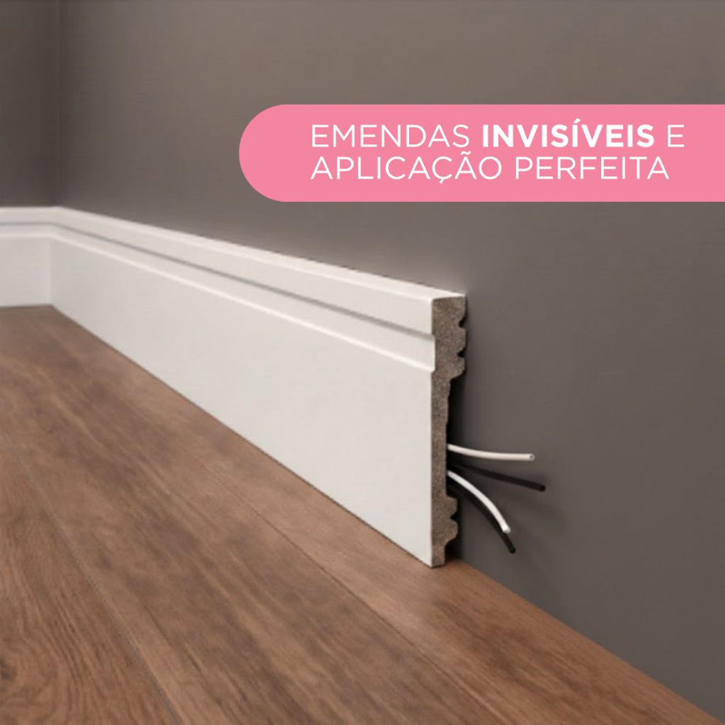 Rodapé Poliestireno Branco 10cm – 100cm Resistente à Água