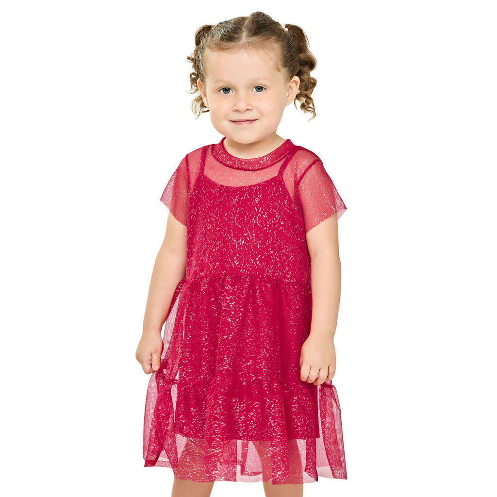 Vestido Infantil Tule Vermelho Brilho
